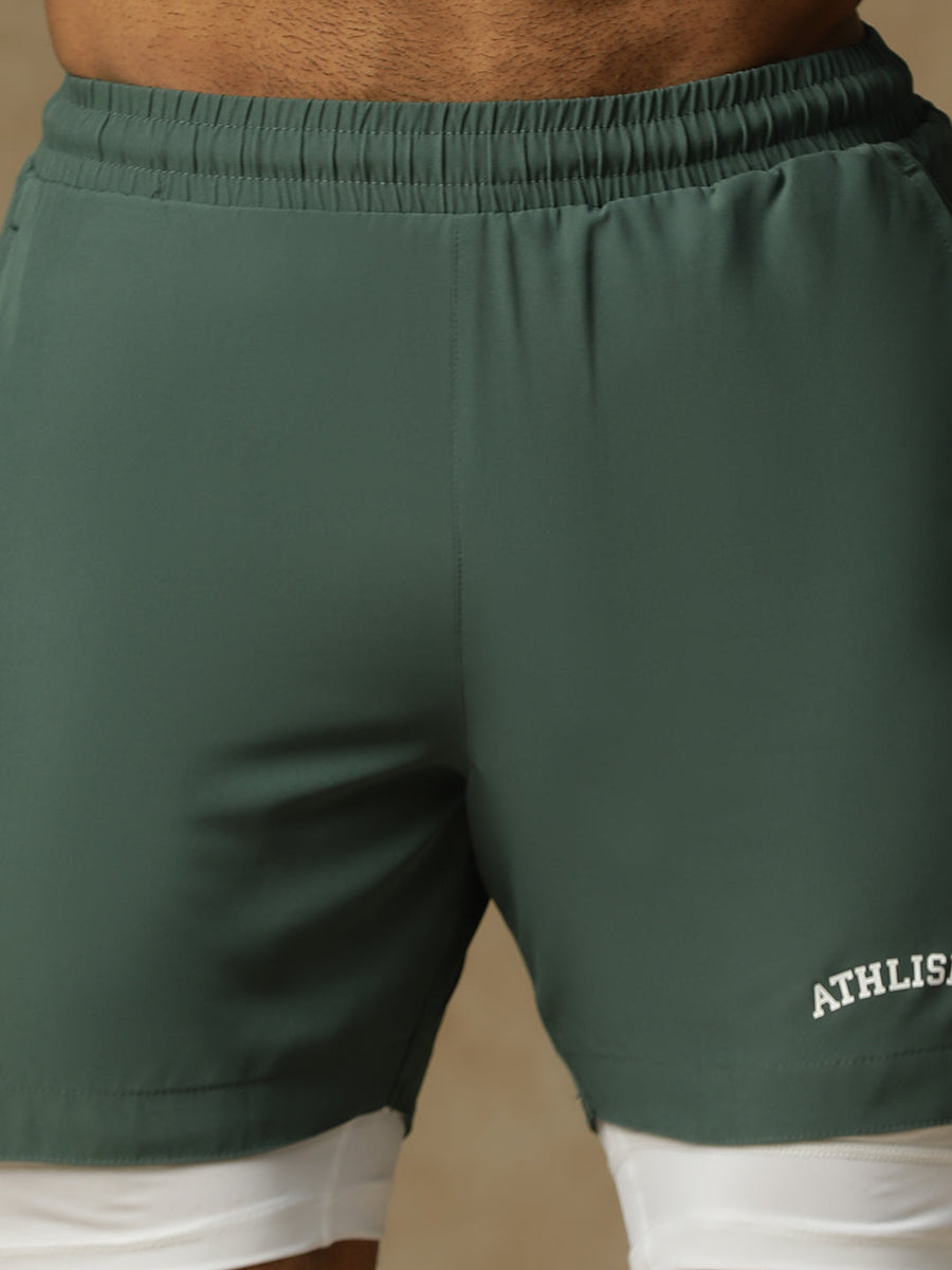2 in 1 Lining Shorts Forest Green Athlisis Sports