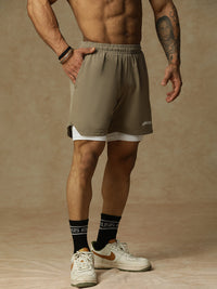 2 in 1 Lining Shorts Tan Athlisis Sports