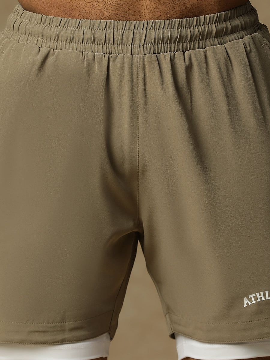2 in 1 Lining Shorts Tan Athlisis Sports