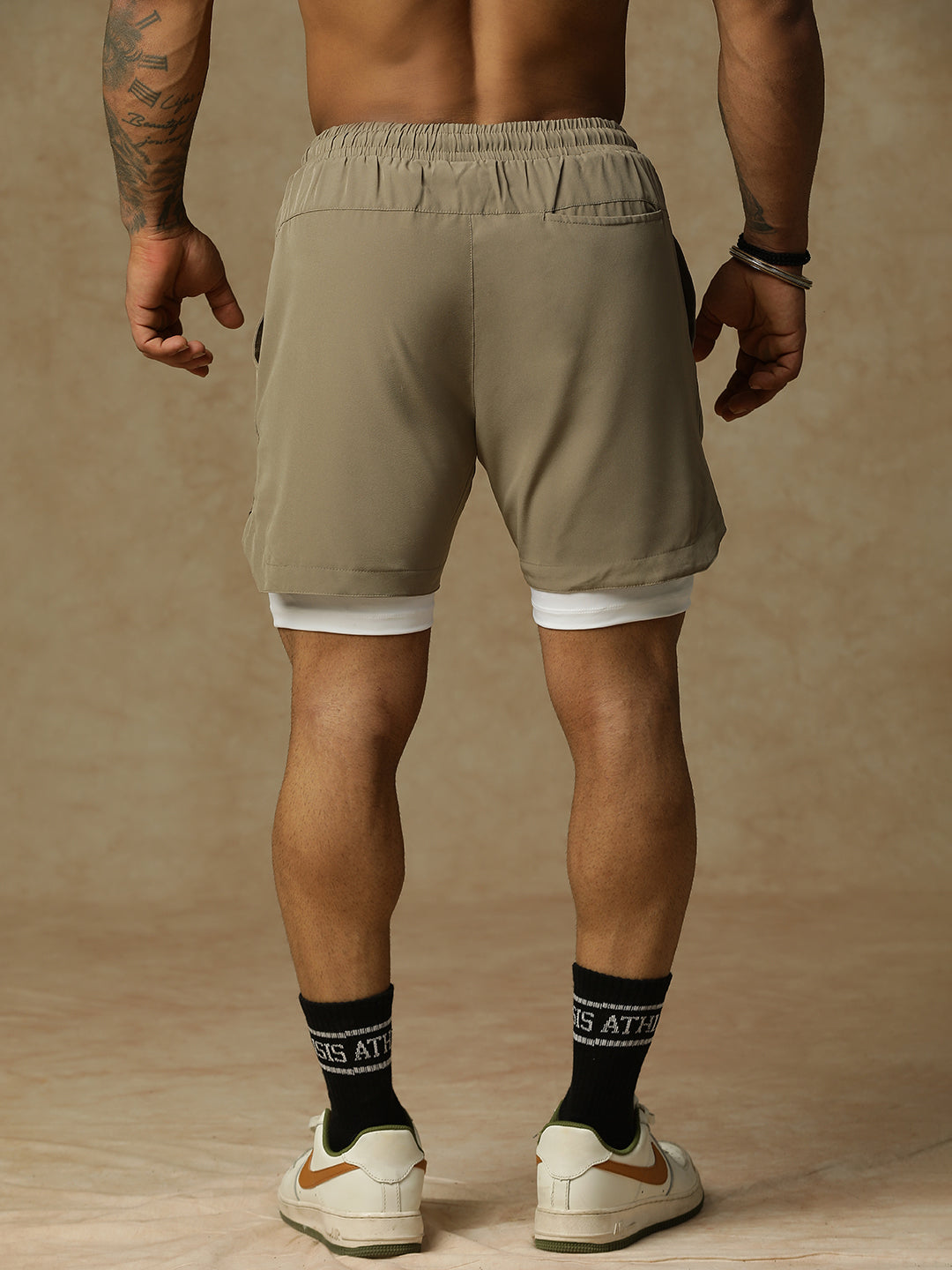 2 in 1 Lining Shorts Tan Athlisis Sports