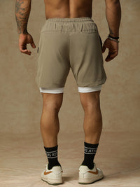 2 in 1 Lining Shorts Tan Athlisis Sports