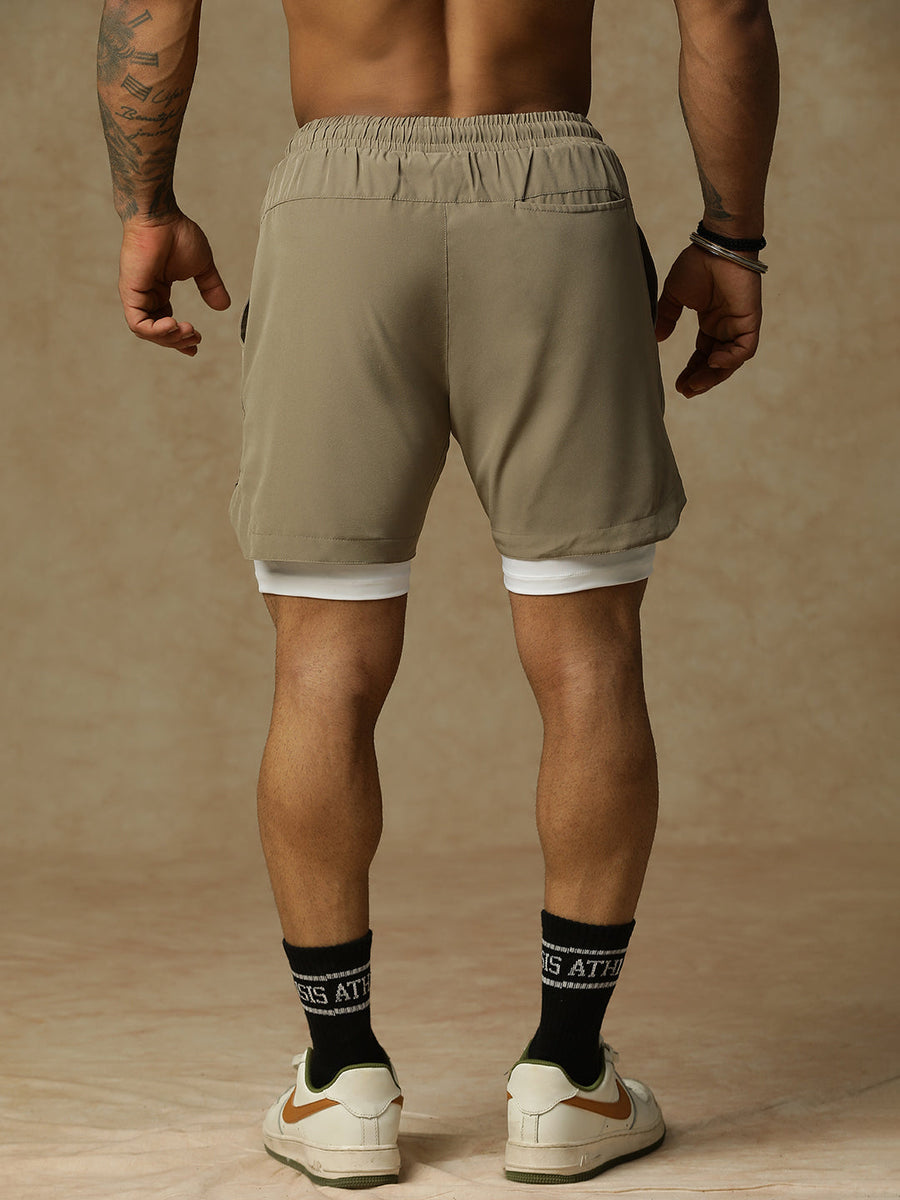 2 in 1 Lining Shorts Tan Athlisis Sports