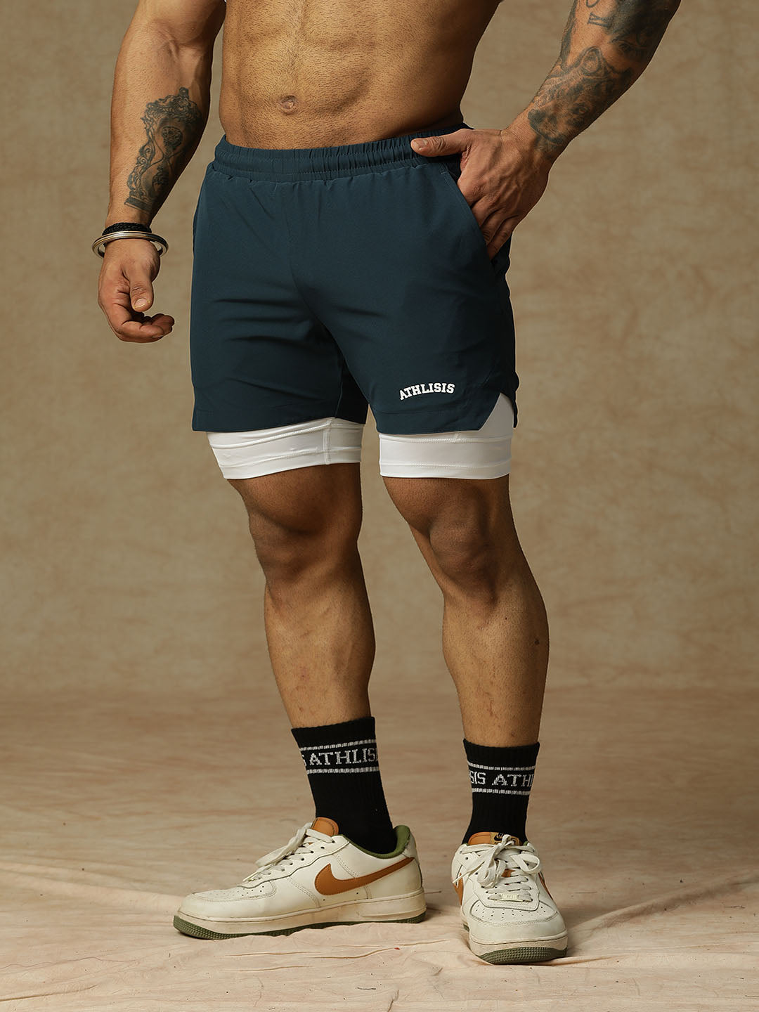 2 in 1 Lining Shorts Teal Athlisis Sports