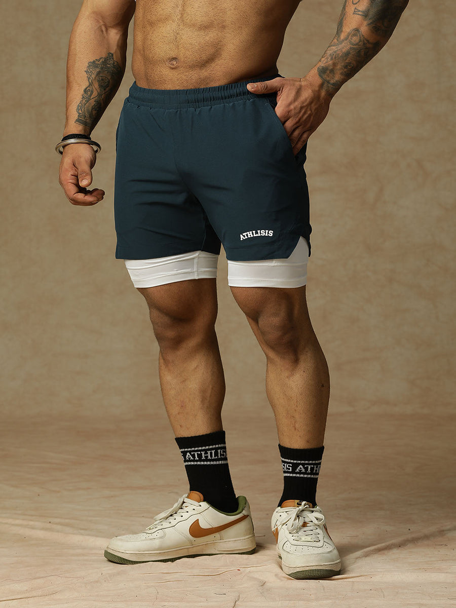 2 in 1 Lining Shorts Teal Athlisis Sports