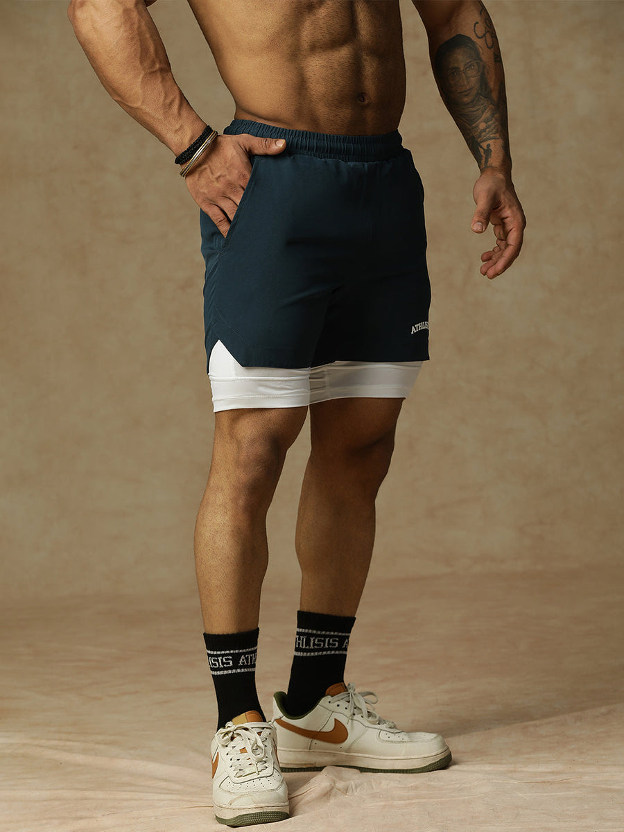 2 in 1 Lining Shorts Teal Athlisis Sports
