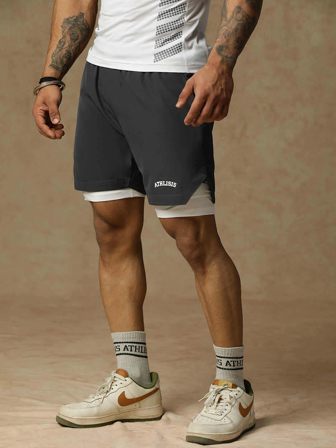2 in 1 Lining Shorts Dark Gray Athlisis Sports