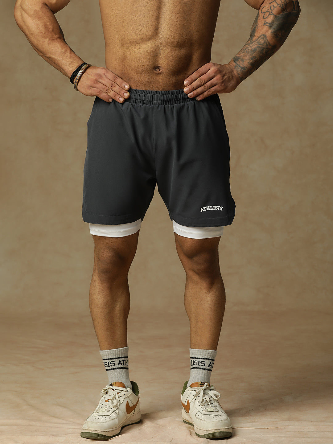 2 in 1 Lining Shorts Dark Gray Athlisis Sports