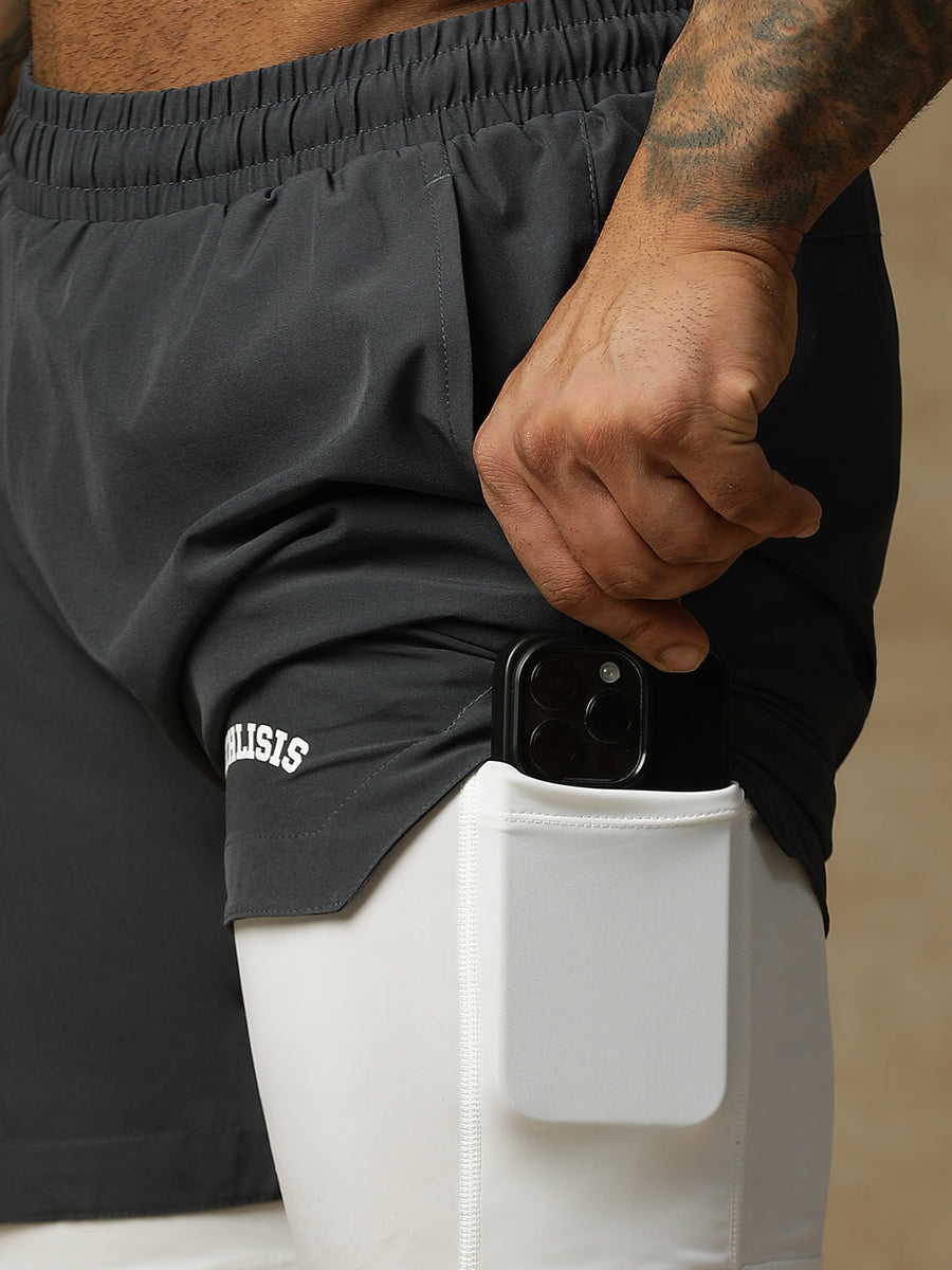 2 in 1 Lining Shorts Dark Gray Athlisis Sports