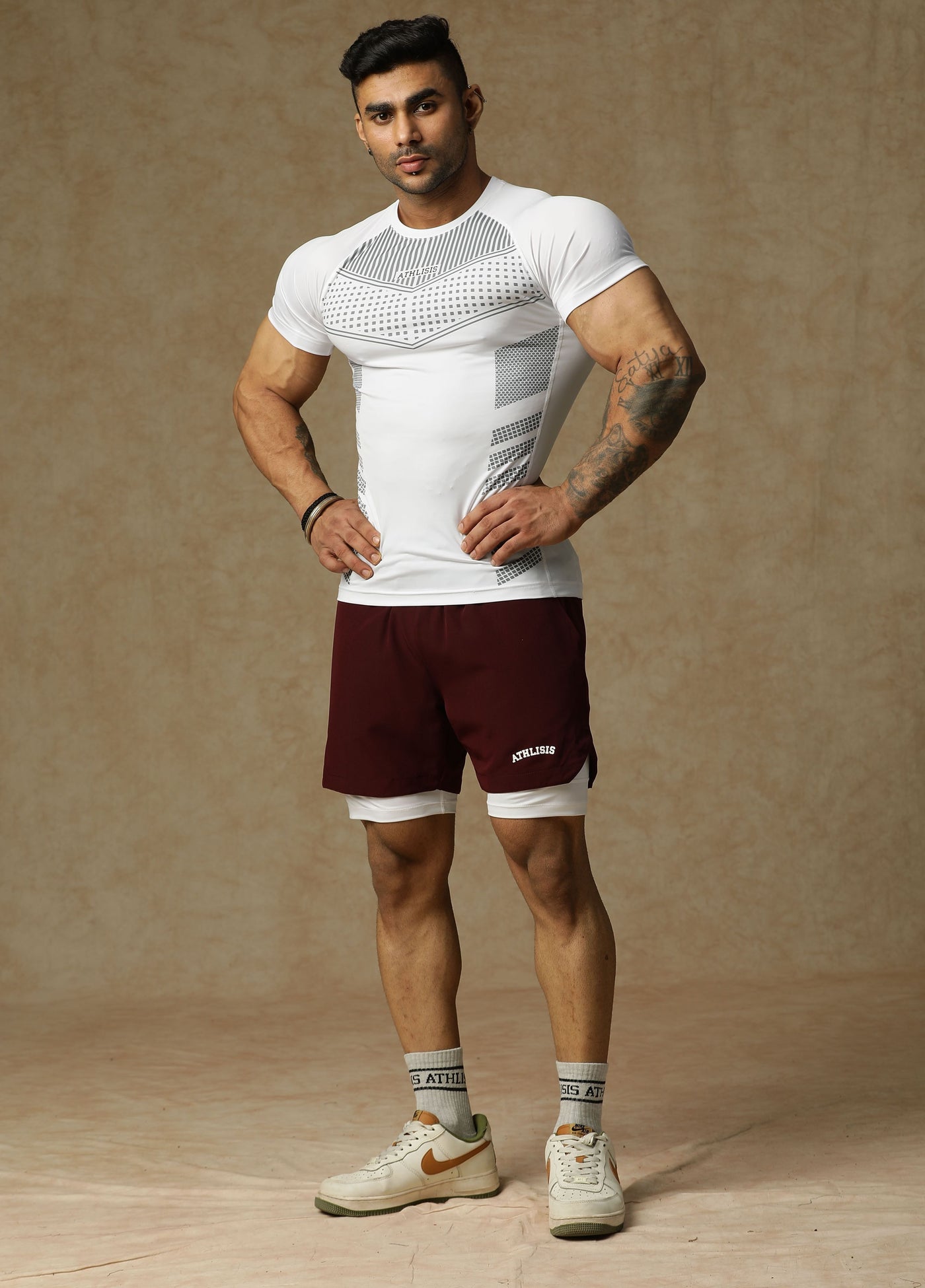 2 in 1 Lining Shorts Maroon Athlisis Sports