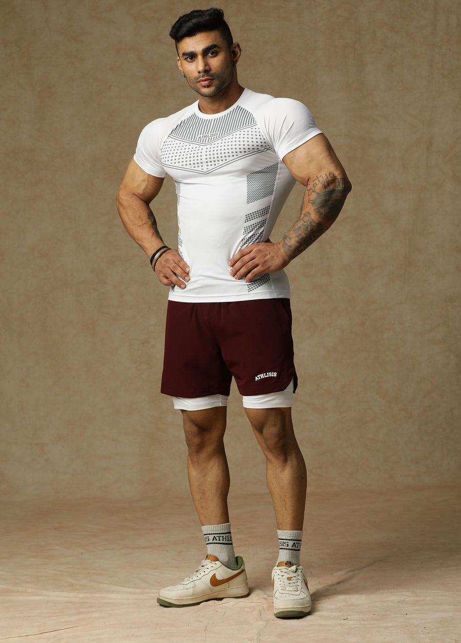 2 in 1 Lining Shorts Maroon Athlisis Sports