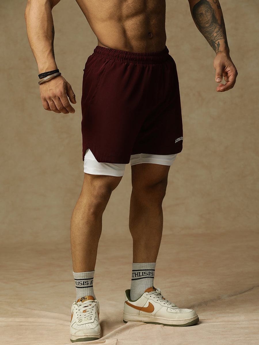 2 in 1 Lining Shorts Maroon Athlisis Sports
