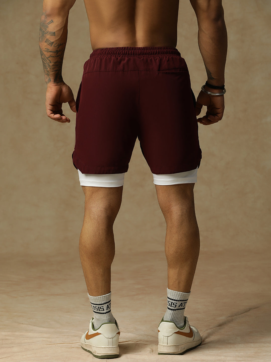 2 in 1 Lining Shorts Maroon Athlisis Sports