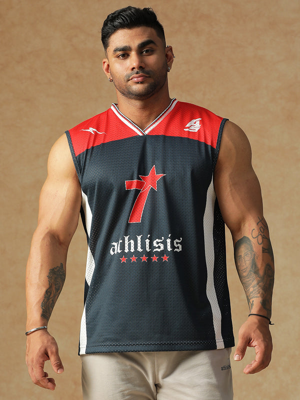Power Mesh Jersey Tank Navy