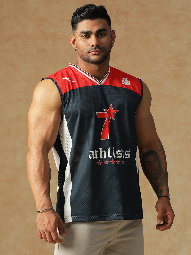 Power Mesh Jersey Tank Navy