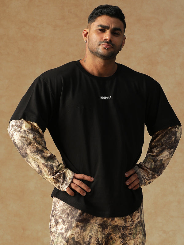 Camo Fusion Layered T-shirt Beige
