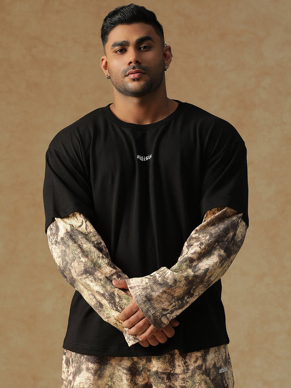 Camo Fusion Layered T-shirt Beige