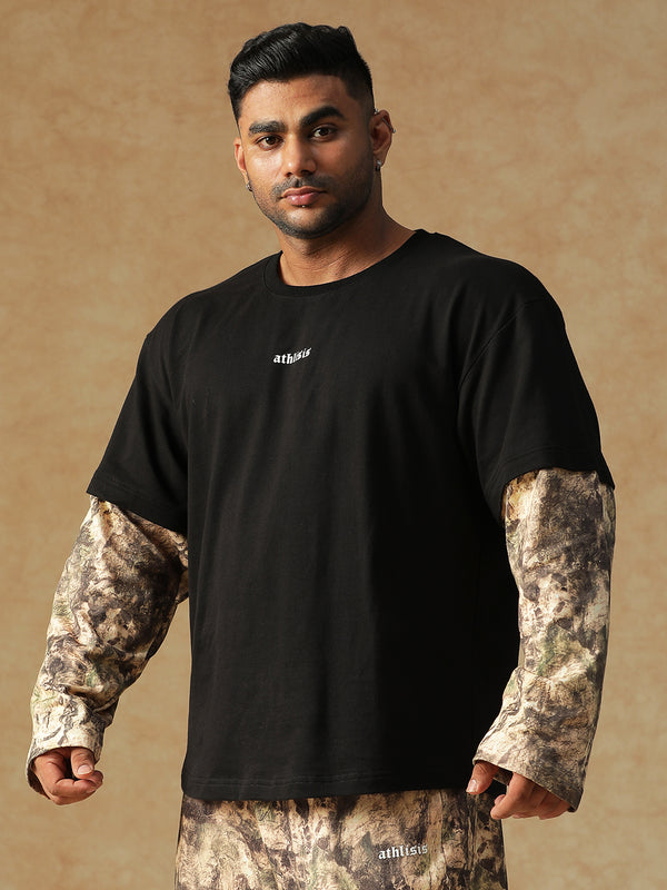 Camo Fusion Layered T-shirt Beige