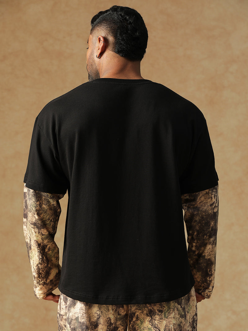 Camo Fusion Layered T-shirt Beige