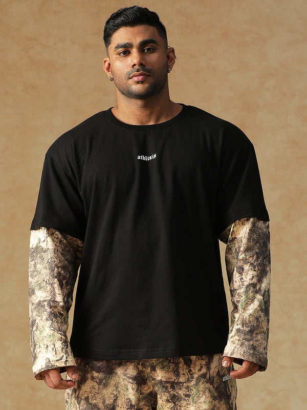 Camo Fusion Layered T-shirt Beige