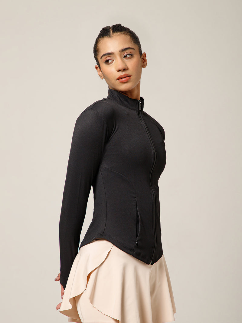 Ribbed Zip up Jacket Black