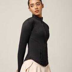 Ribbed Zip up Jacket Black
