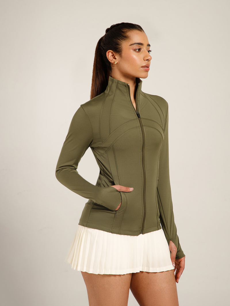 Defined Seam Zip Jacket Olive