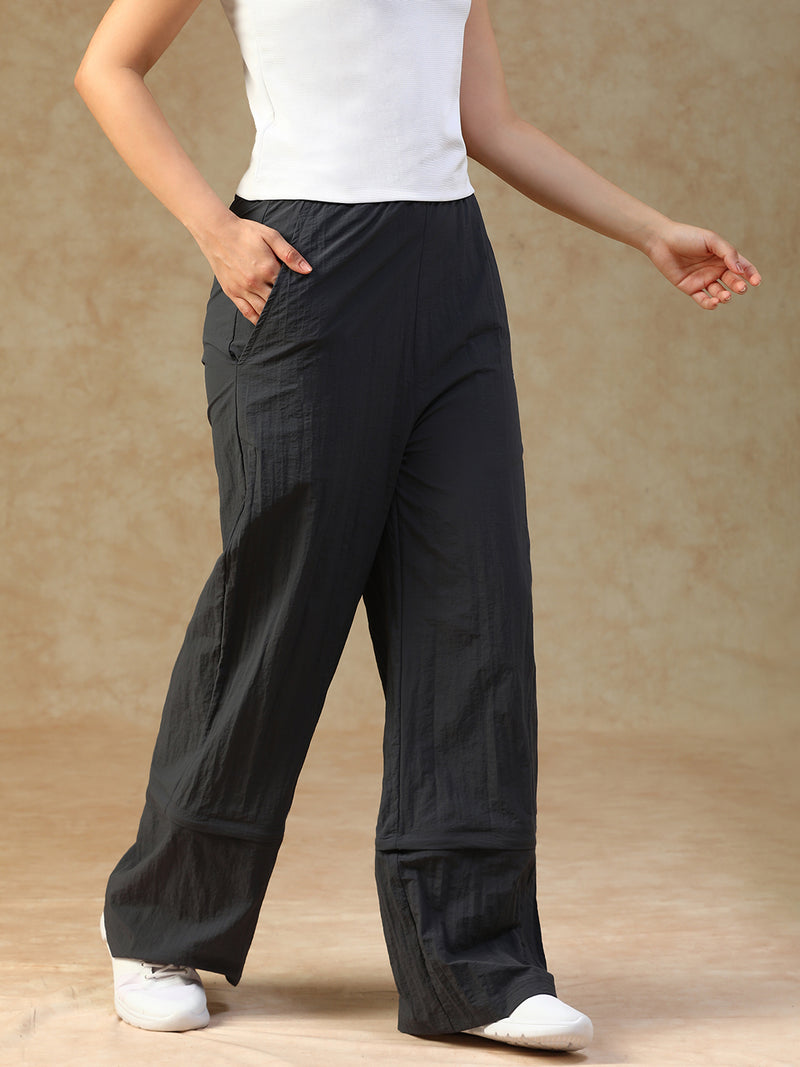 Elastic Waist Crinkle Baggy Pants Grey