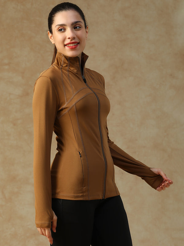 Ergonomic Seam Zip Jacket Tan