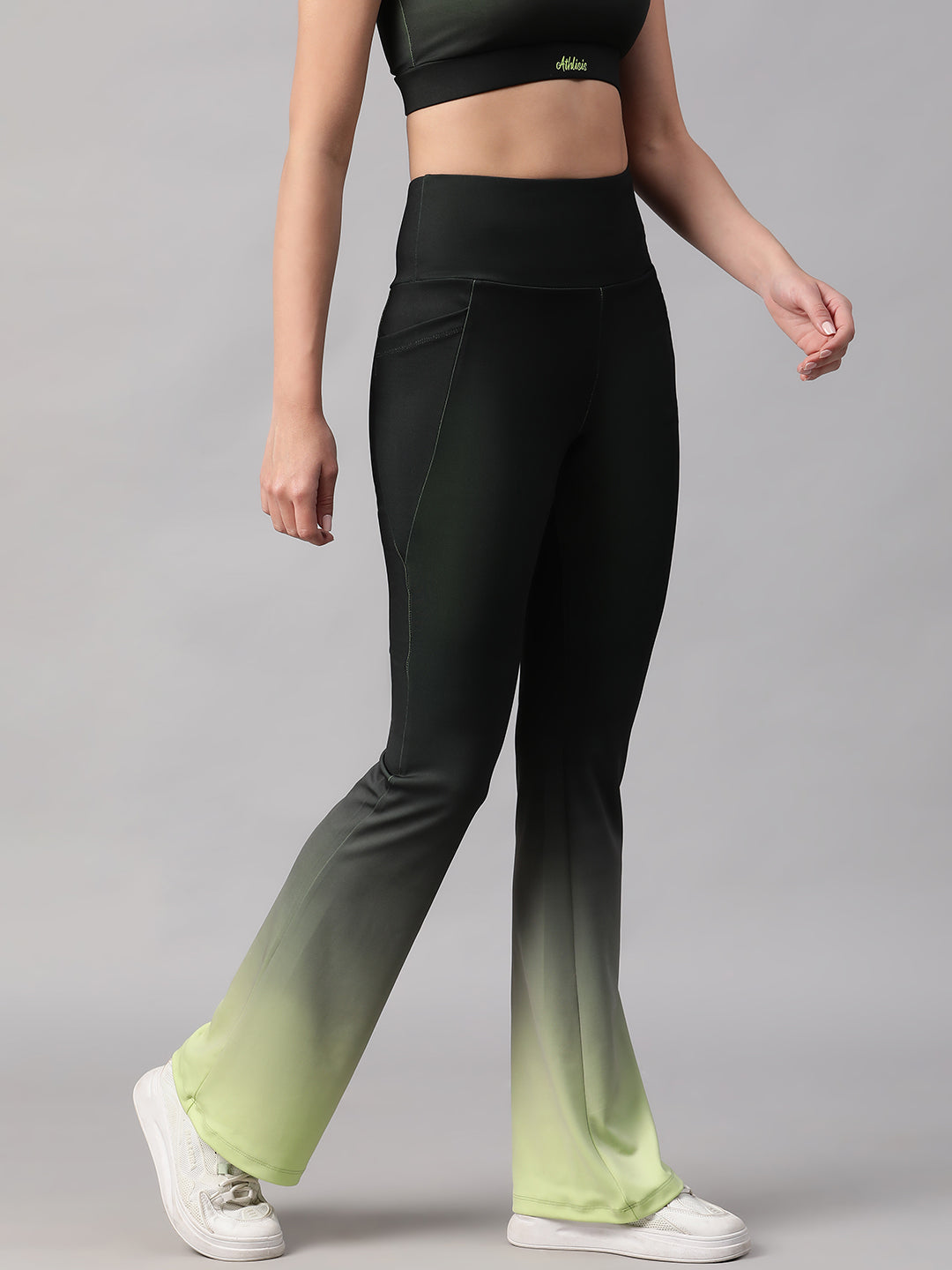 Dual Tone Flare Pant Green