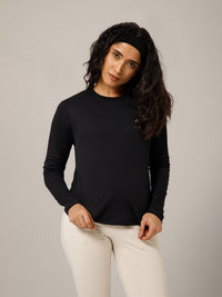 Back Pleat Long Sleeve T-shirt Black