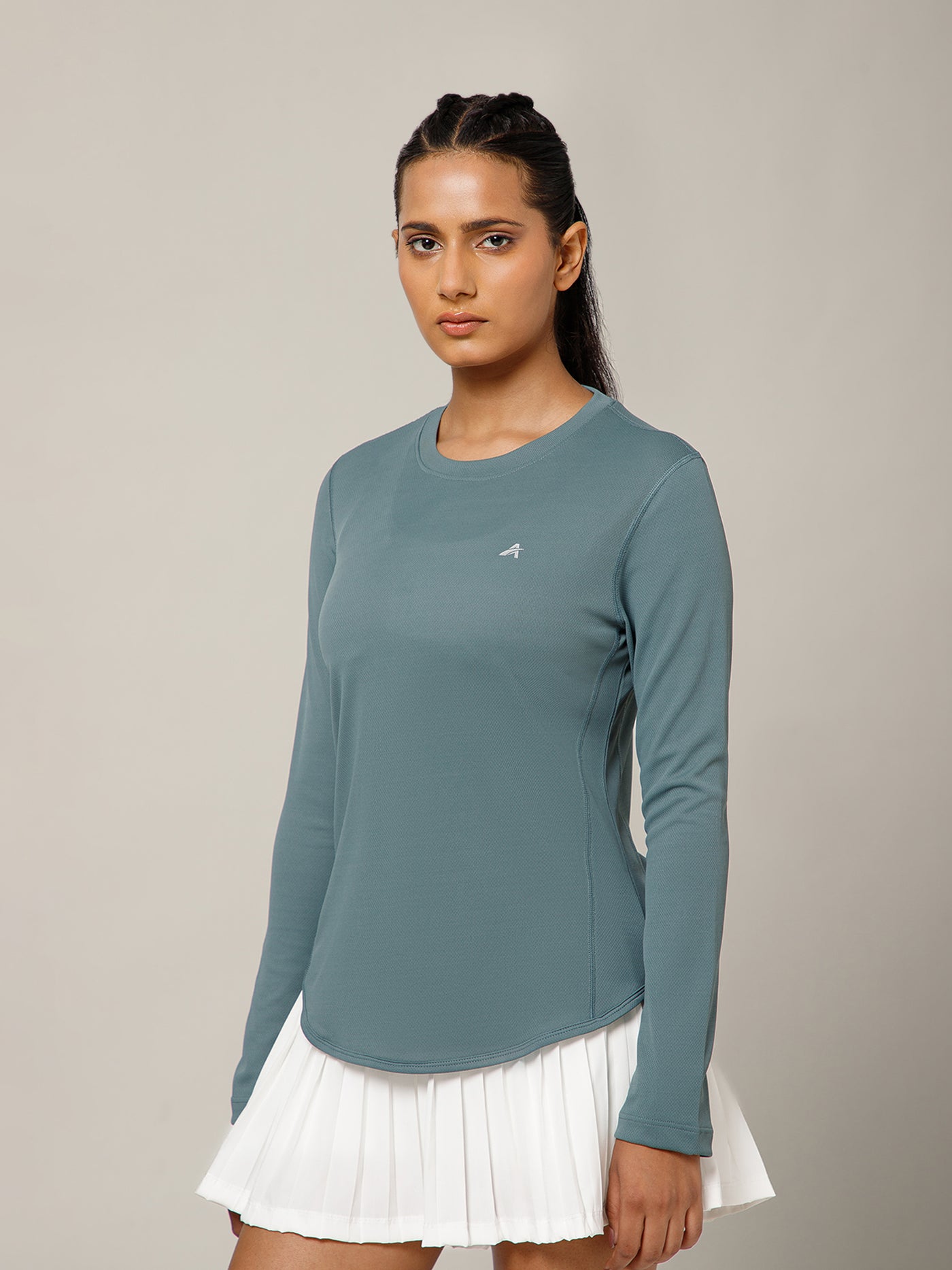 Curved Hem Full Sleeve T-Shirt Grey