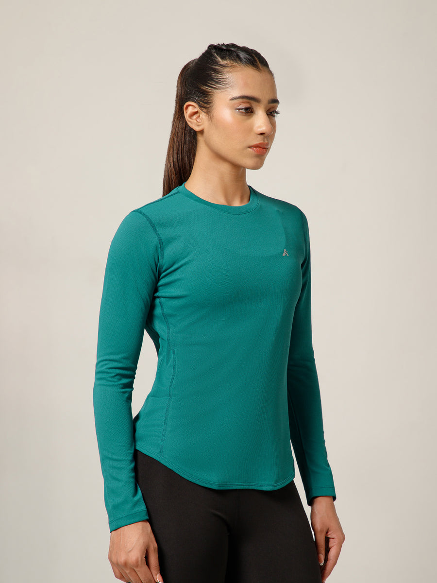 Curved Hem Full Sleeve T-Shirt Teal