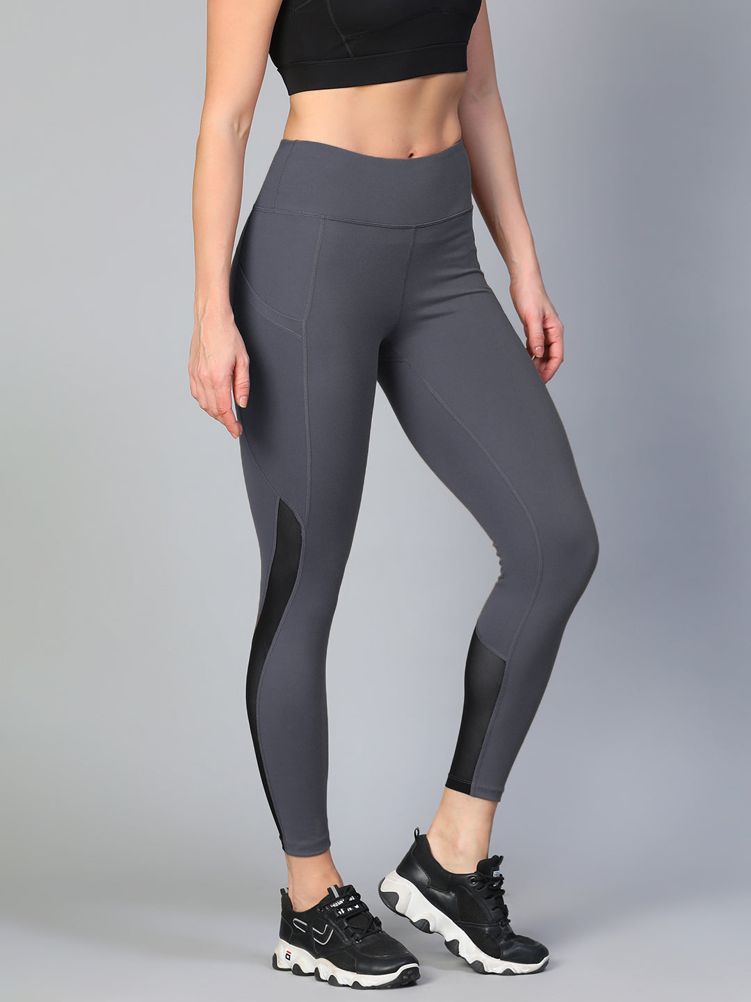 Mesh Panel Pocket Leggings Grey