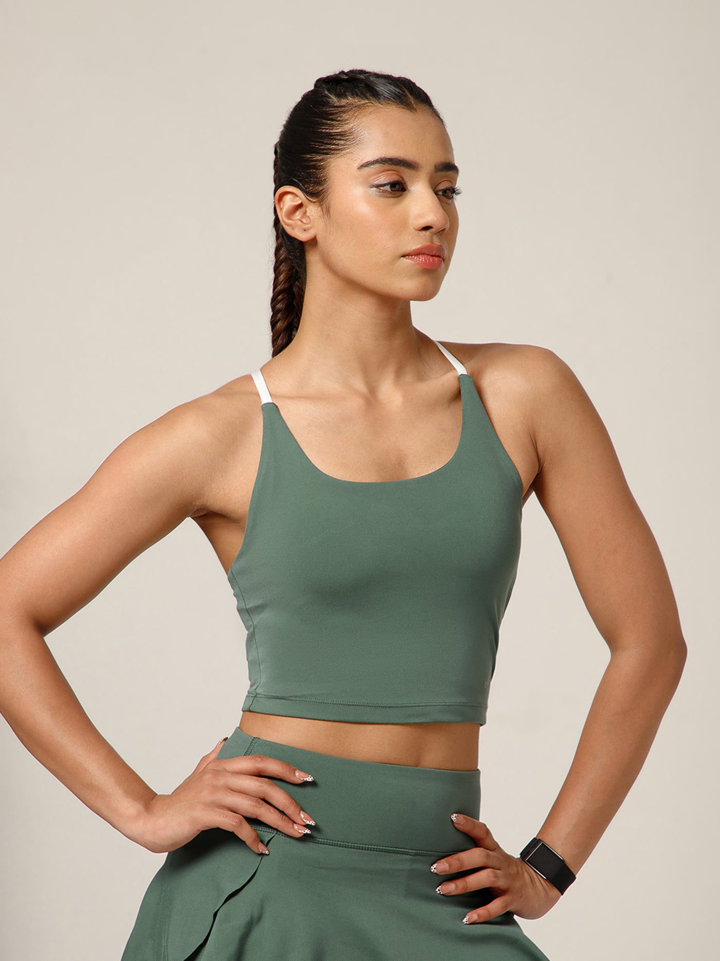 Cross Back Built In Bra Sage