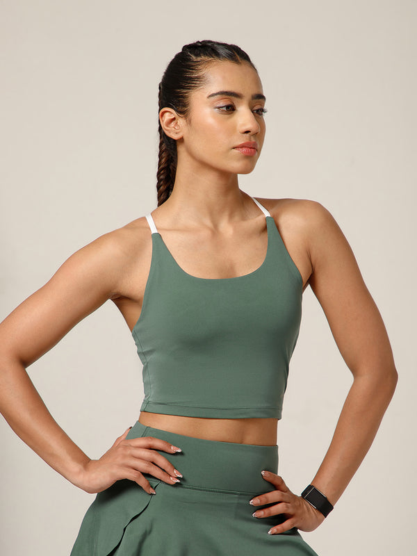 Cross Back Built In Bra Sage
