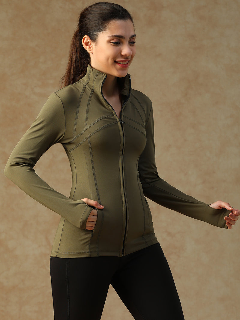 Ergonomic Seam Zip Jacket Olive