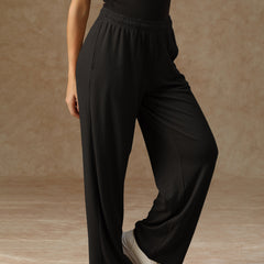 Ribbed Baggy Pants Beige Black