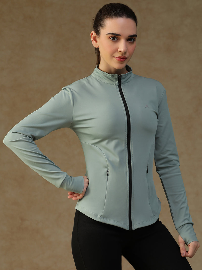 Ribbed Zip up Jacket Green