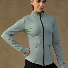 Ribbed Zip up Jacket Green