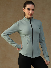 Ribbed Zip up Jacket Green