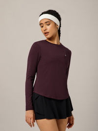 Back Pleat Long Sleeve T-shirt Wine