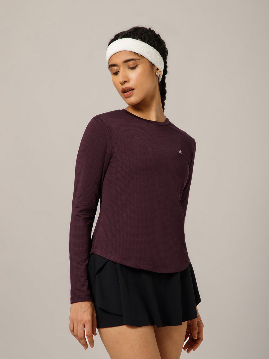 Back Pleat Long Sleeve T-shirt Wine
