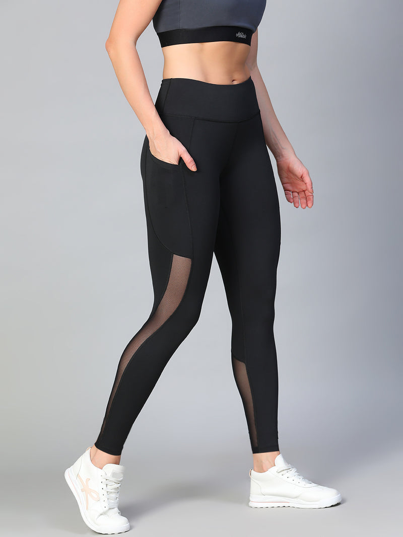 Mesh Panel Pocket Leggings Black