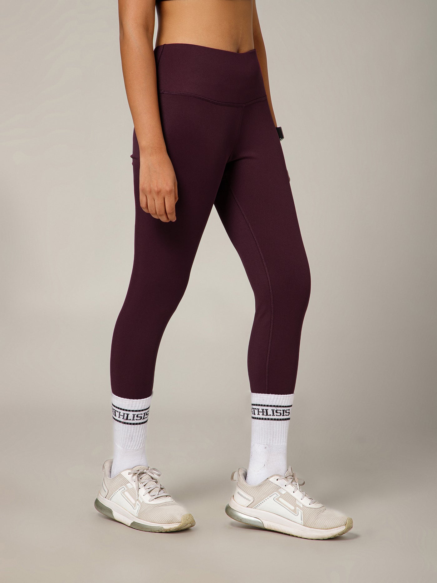 Ribbed High Waist Leggings Maroon