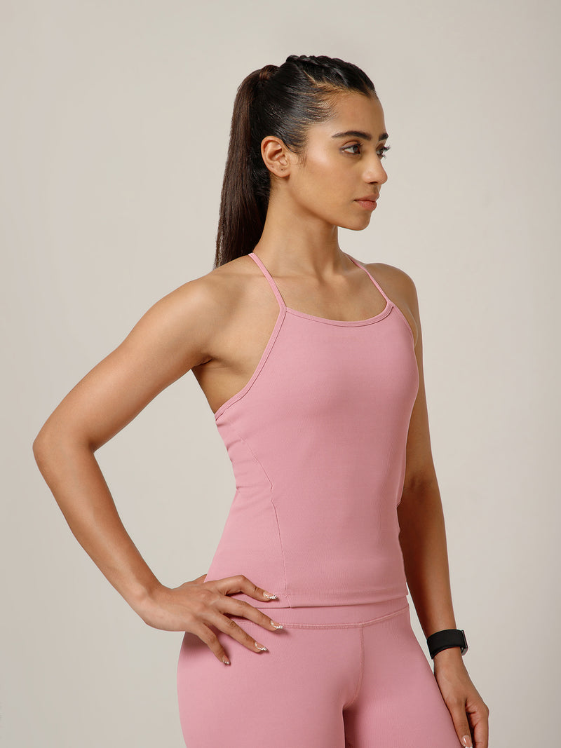 Built In Bra String Back Top Pink