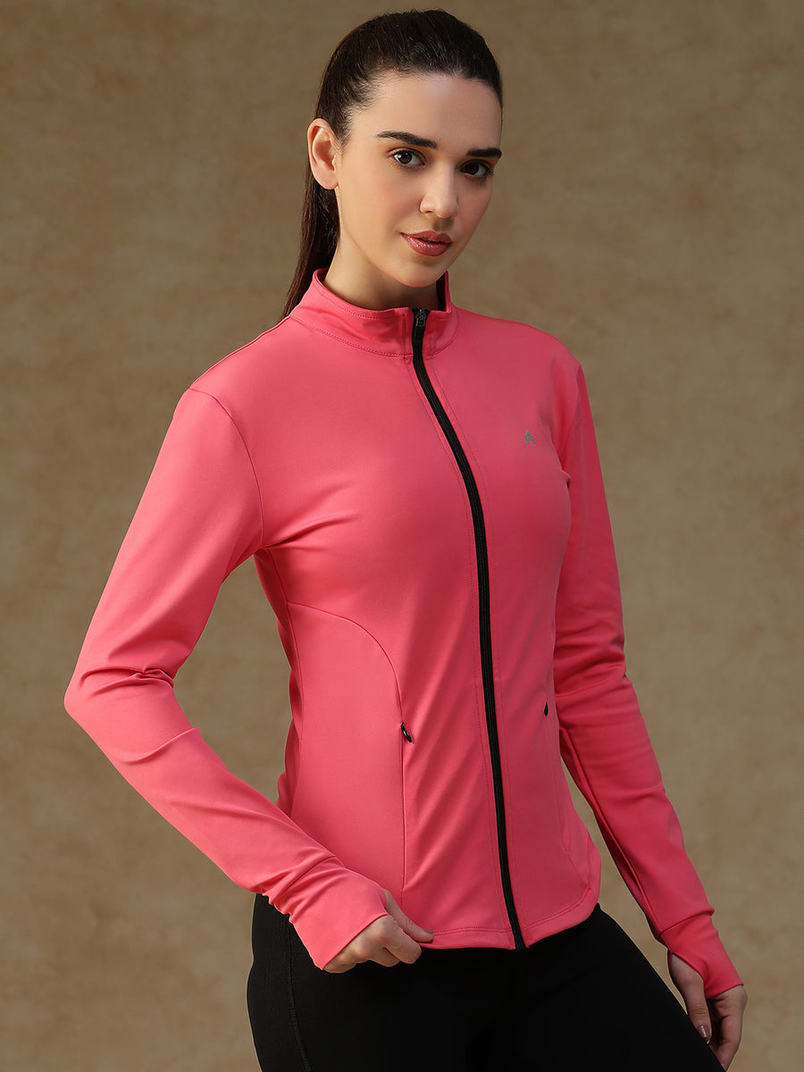 Ribbed Zip up Jacket Hot Pink