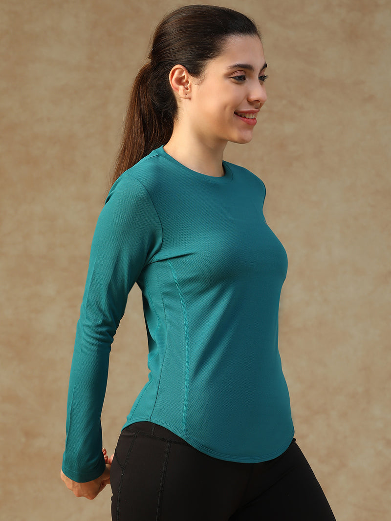 Curved Hem Full Sleeve T-Shirt Teal