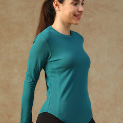 Curved Hem Full Sleeve T-Shirt Teal