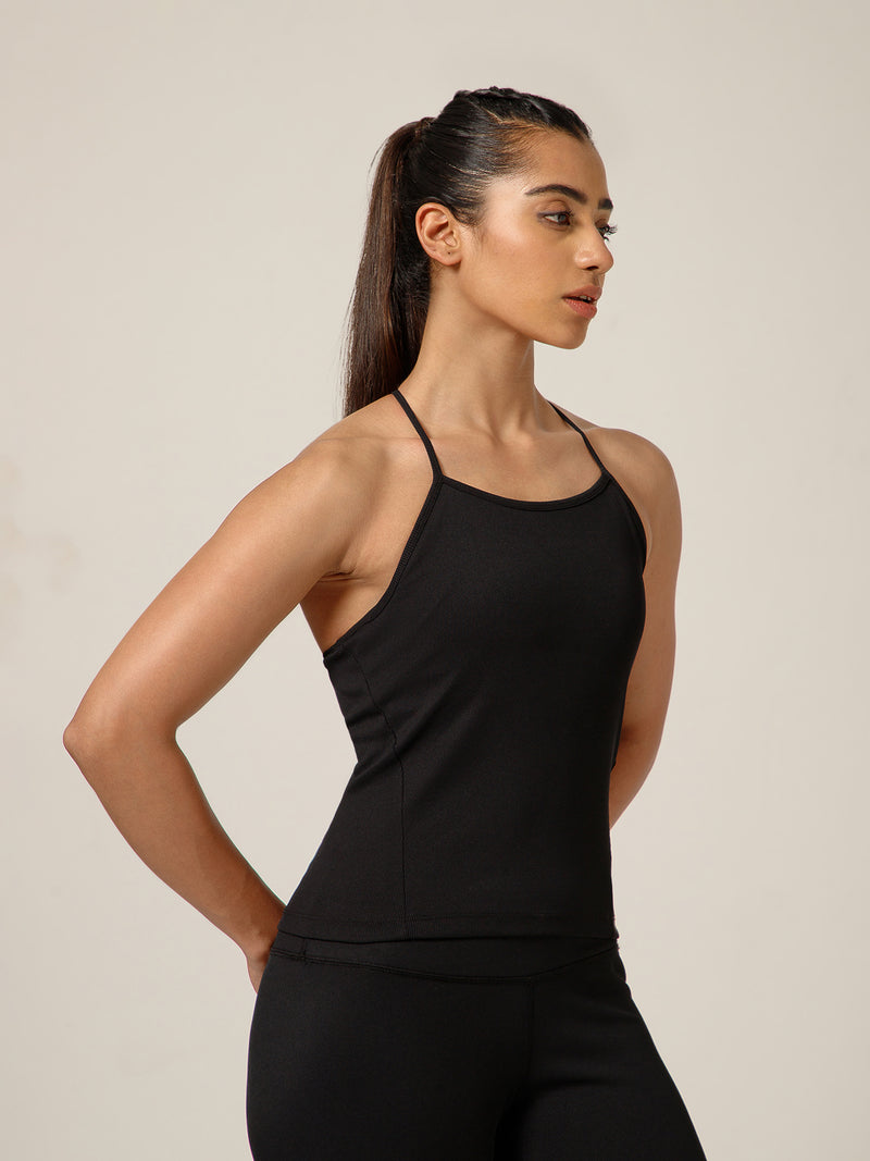 Built In Bra String Back Top Black
