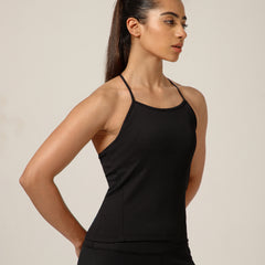 Built In Bra String Back Top Black